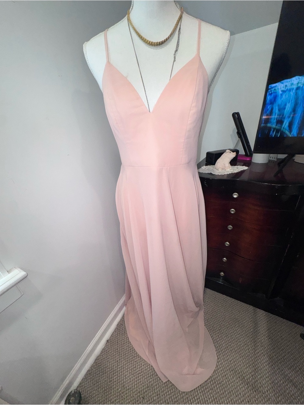 Lulus Blush Pink V-Neck Spaghetti Strap Maxi Dress